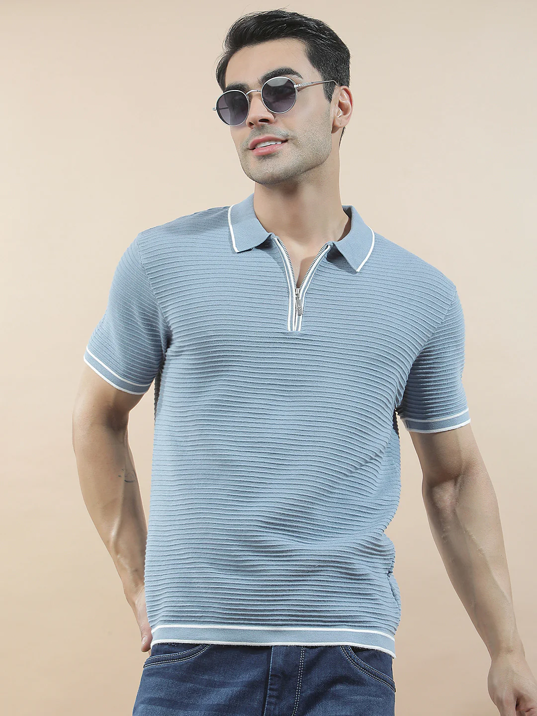 T-Shirt for Men | Breathable & Soft with Color Fastness Regular Fit Polo Neck Poly Cotton Fabric Solid Pattern - Image 2