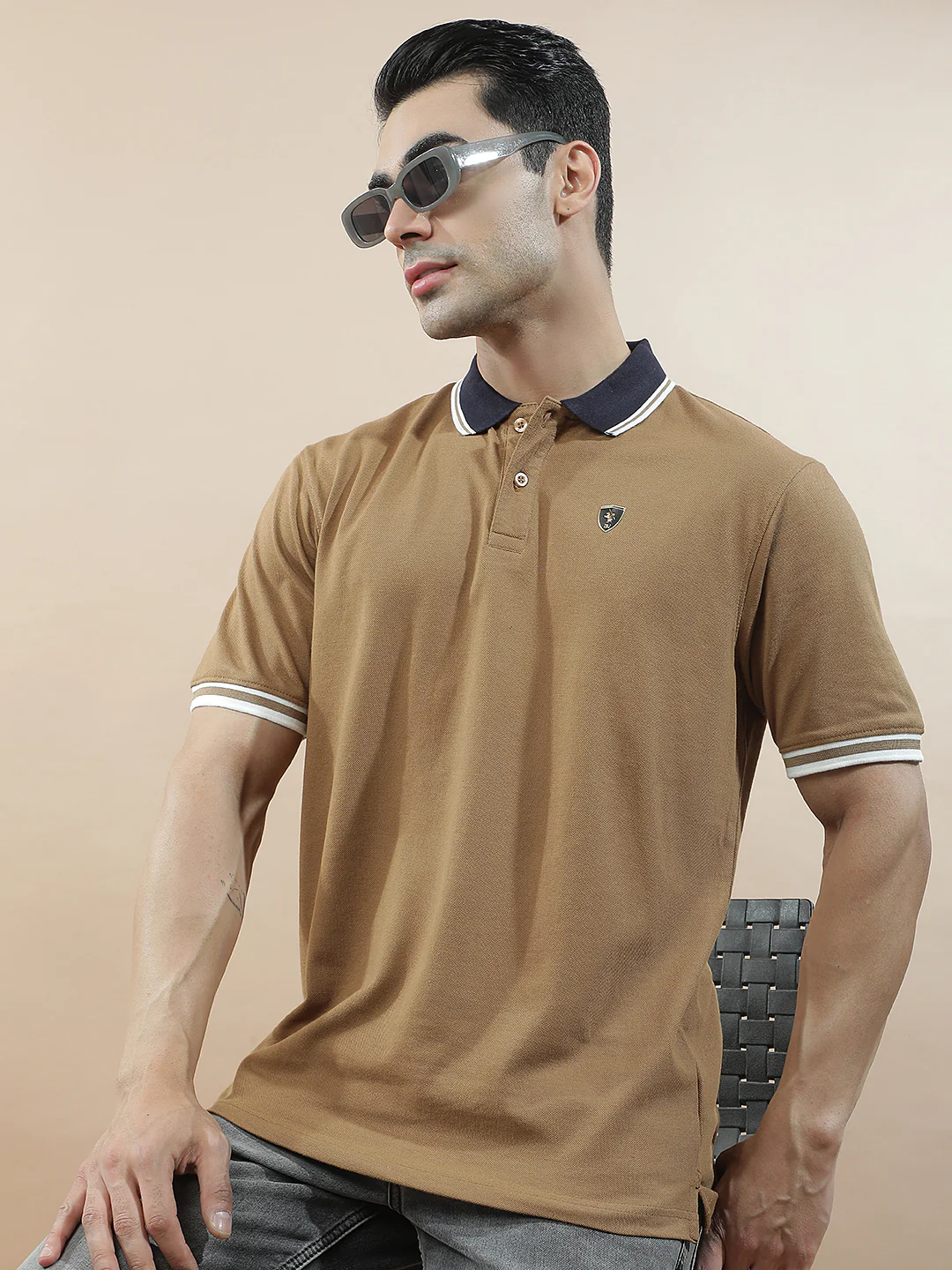 T-Shirt for Men | Breathable & Soft with Color Fastness Regular Fit Polo Neck Poly Cotton Fabric Solid Pattern - Image 2