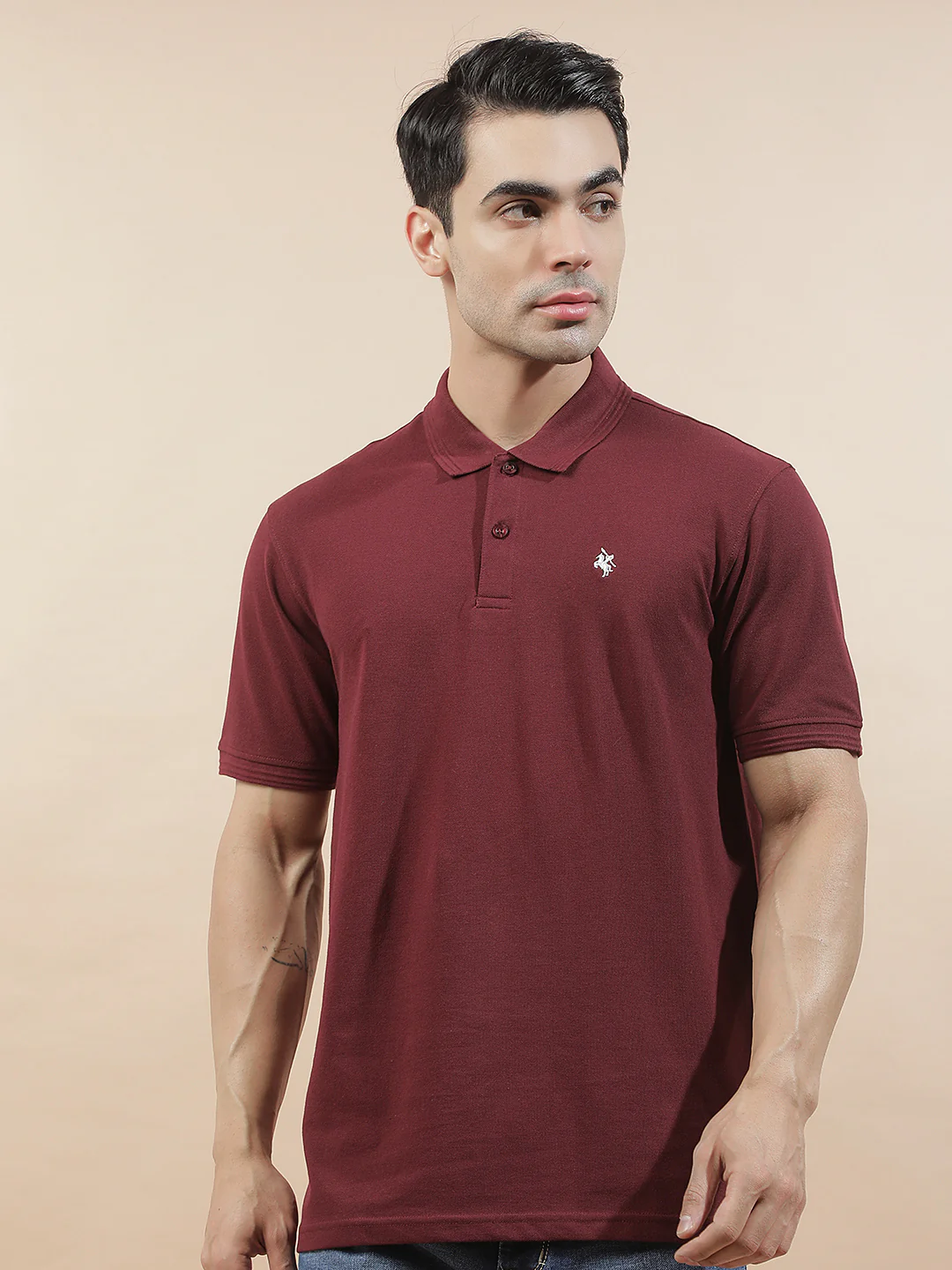 T-Shirt for Men | Breathable & Soft with Color Fastness Regular Fit Polo Neck Poly Cotton Fabric Solid Pattern - Image 3