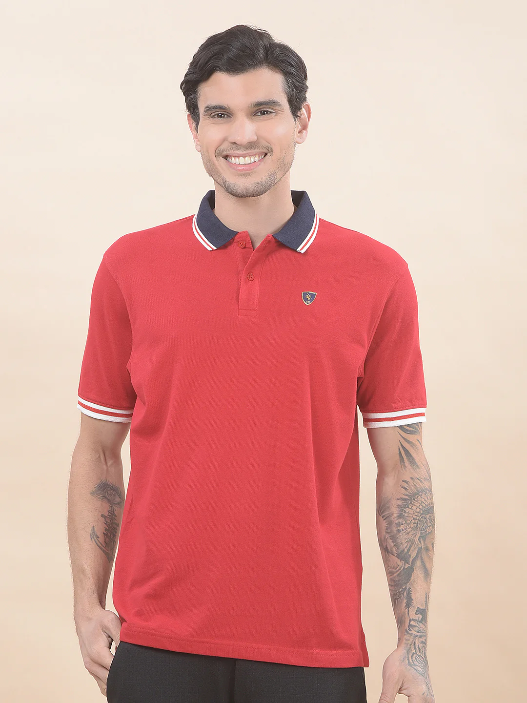 T-Shirt for Men | Breathable & Soft with Color Fastness Regular Fit Polo Neck Poly Cotton Fabric Solid Pattern - Image 3