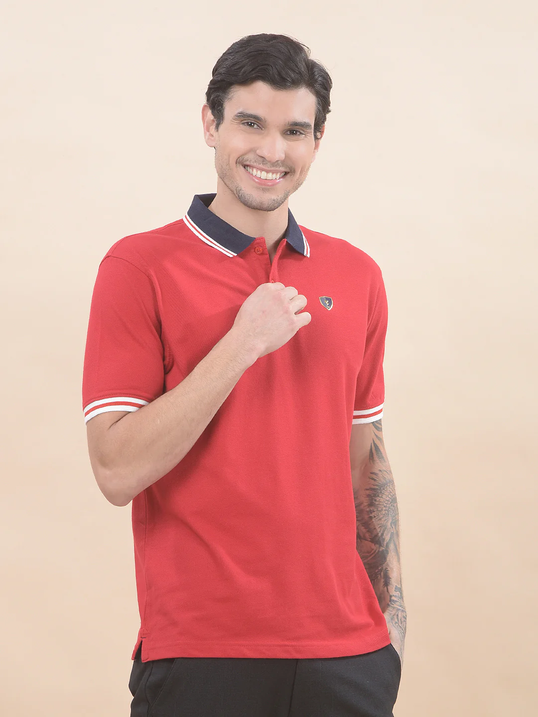 T-Shirt for Men | Breathable & Soft with Color Fastness Regular Fit Polo Neck Poly Cotton Fabric Solid Pattern - Image 4