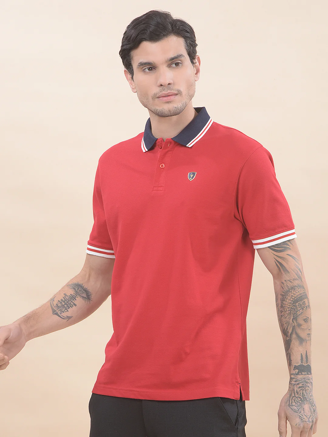 T-Shirt for Men | Breathable & Soft with Color Fastness Regular Fit Polo Neck Poly Cotton Fabric Solid Pattern - Image 5