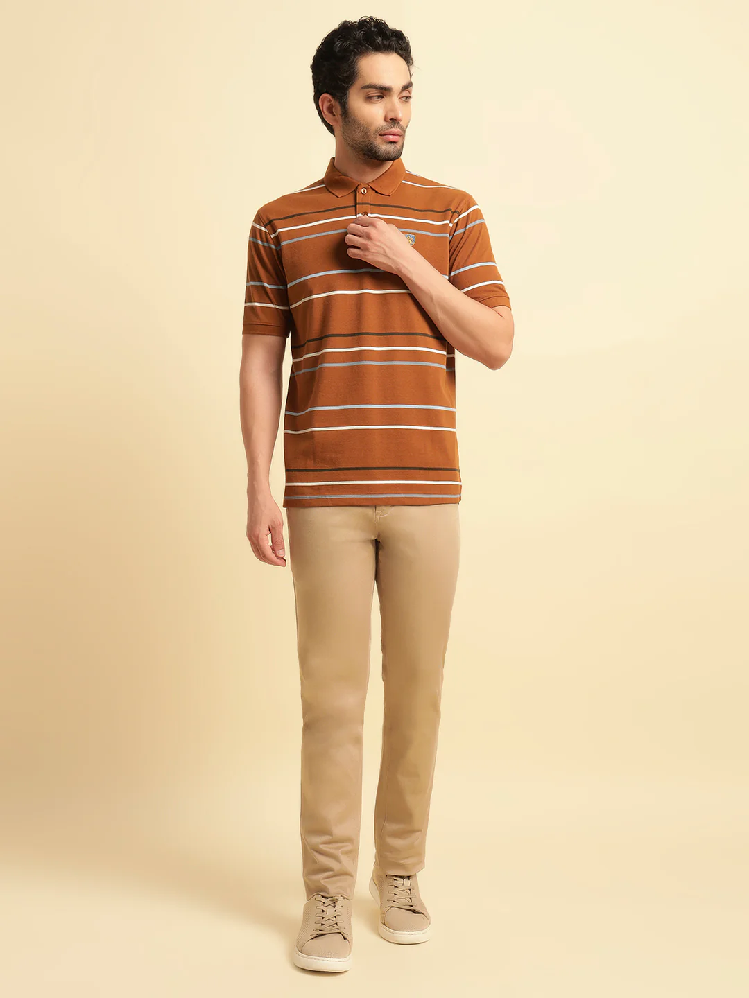 T-Shirt for Men | Breathable & Soft with Color Fastness Regular Fit Polo Neck Poly Cotton Fabric Striped Pattern - Image 6