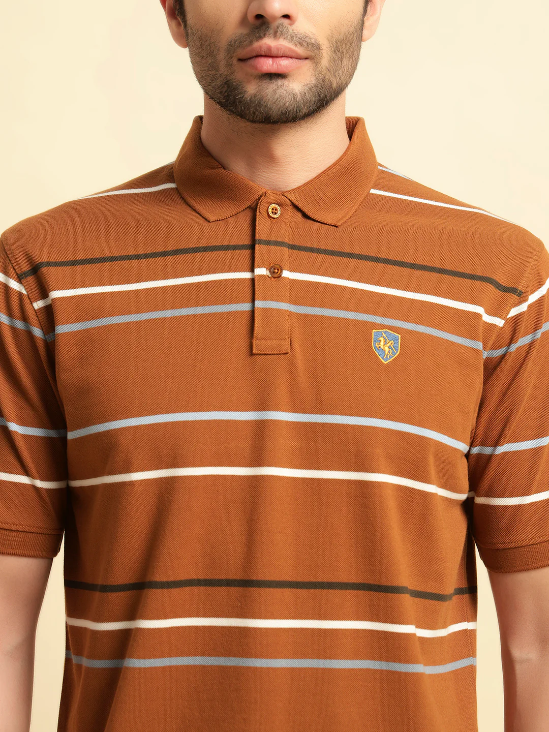 T-Shirt for Men | Breathable & Soft with Color Fastness Regular Fit Polo Neck Poly Cotton Fabric Striped Pattern - Image 7