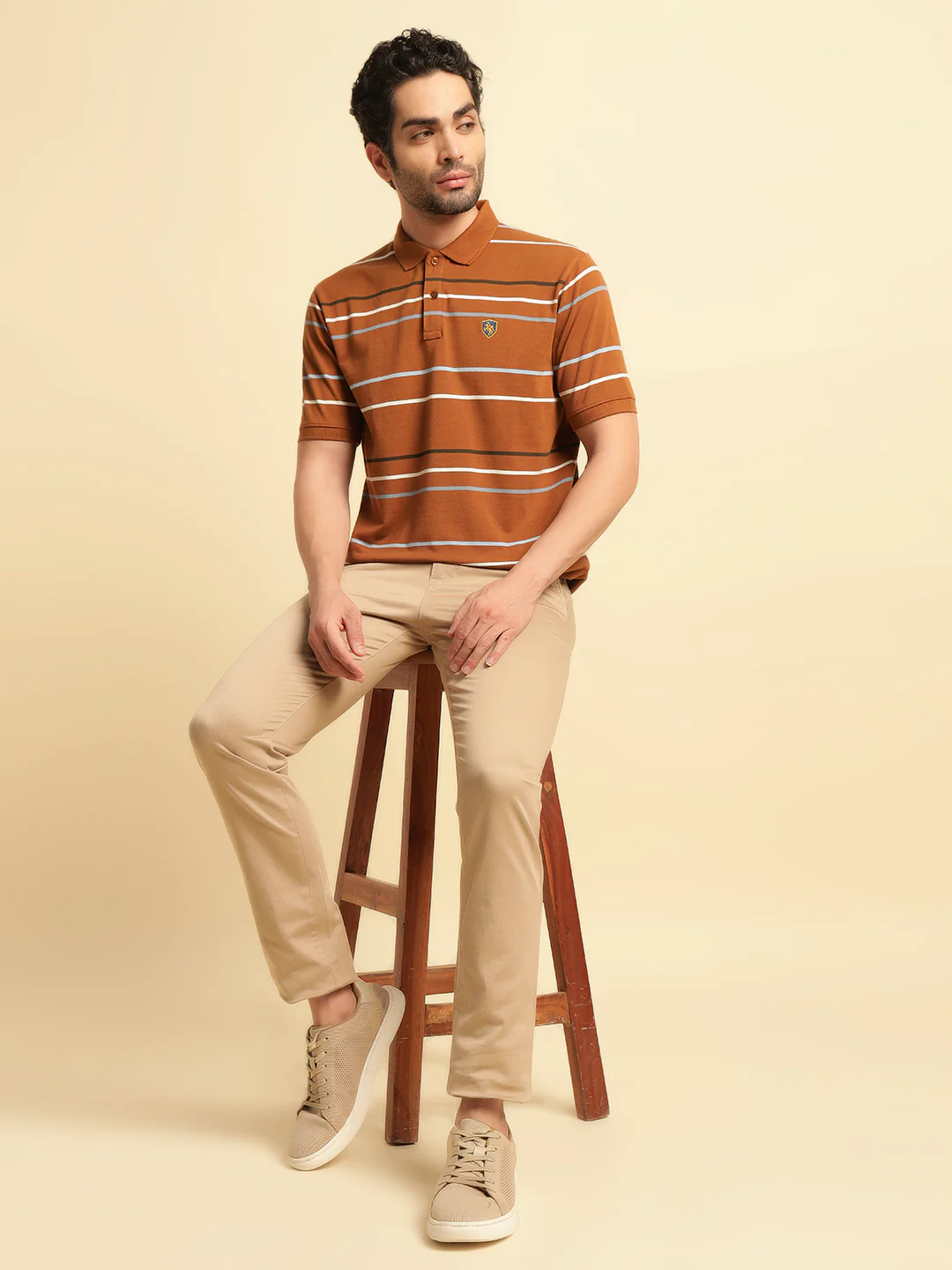 T-Shirt for Men | Breathable & Soft with Color Fastness Regular Fit Polo Neck Poly Cotton Fabric Striped Pattern - Image 8