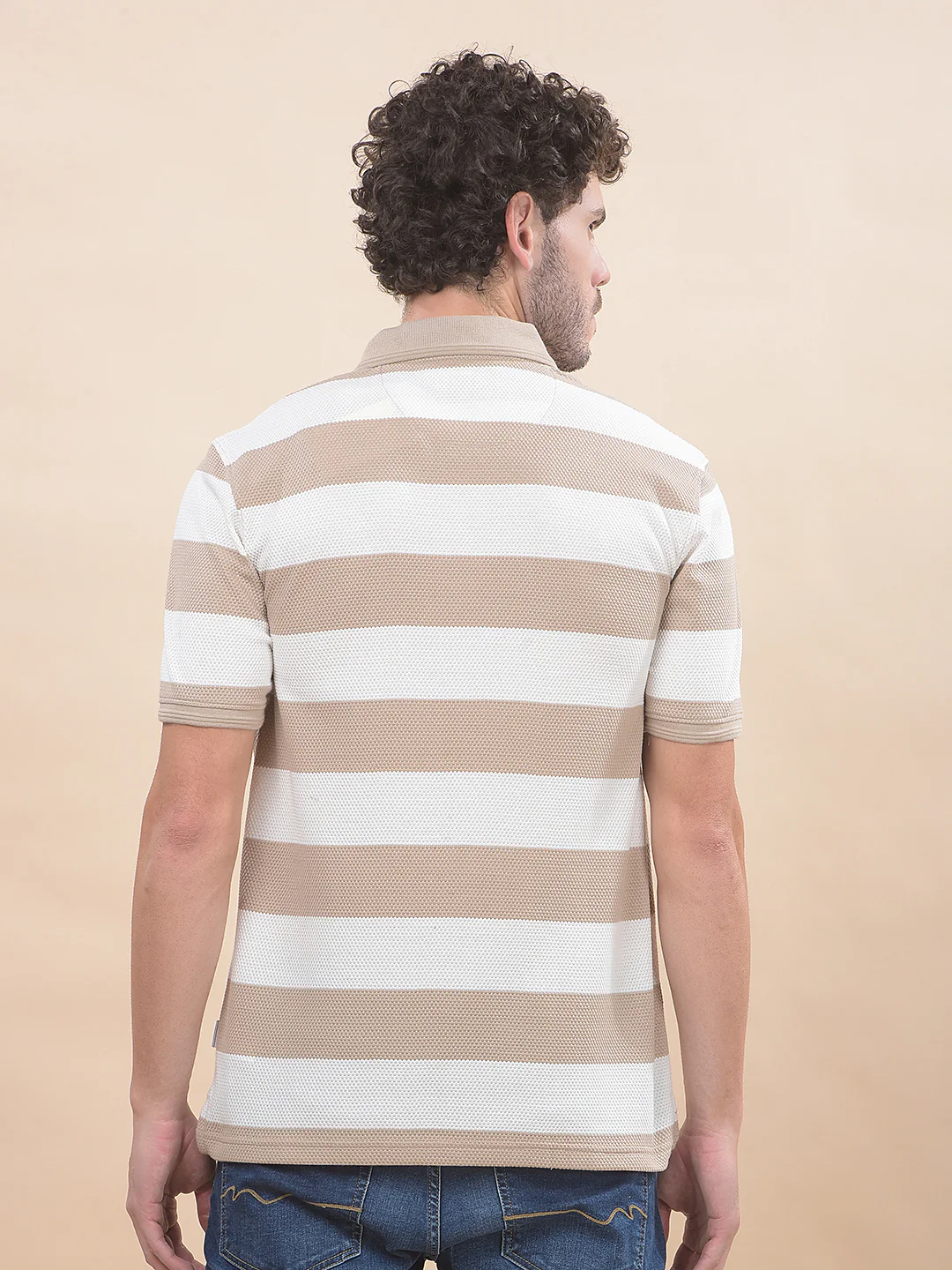 T-Shirt for Men | Breathable & Soft with Color Fastness Regular Fit Polo Neck Poly Cotton Fabric Striped Pattern - Image 2