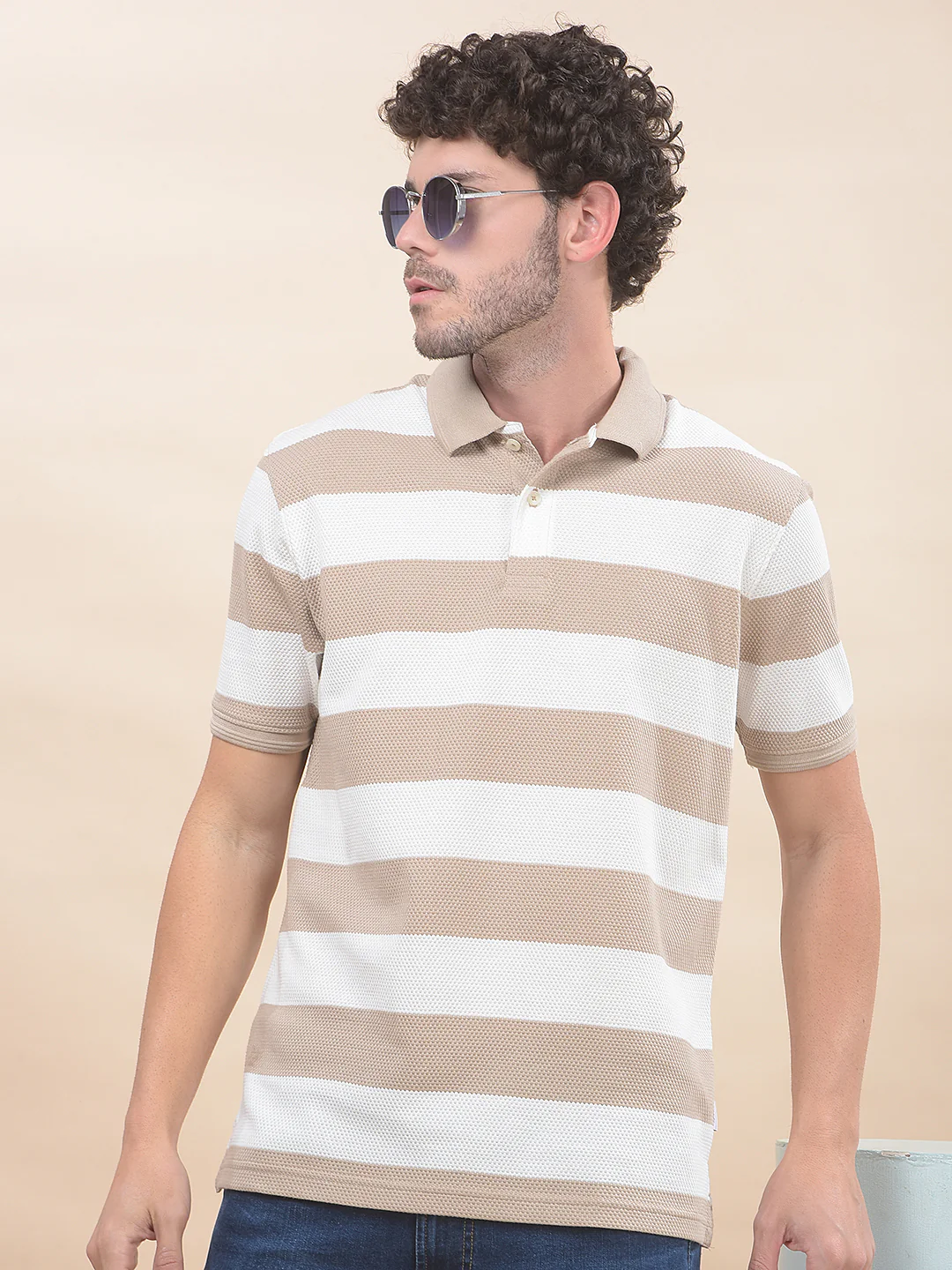 T-Shirt for Men | Breathable & Soft with Color Fastness Regular Fit Polo Neck Poly Cotton Fabric Striped Pattern - Image 3