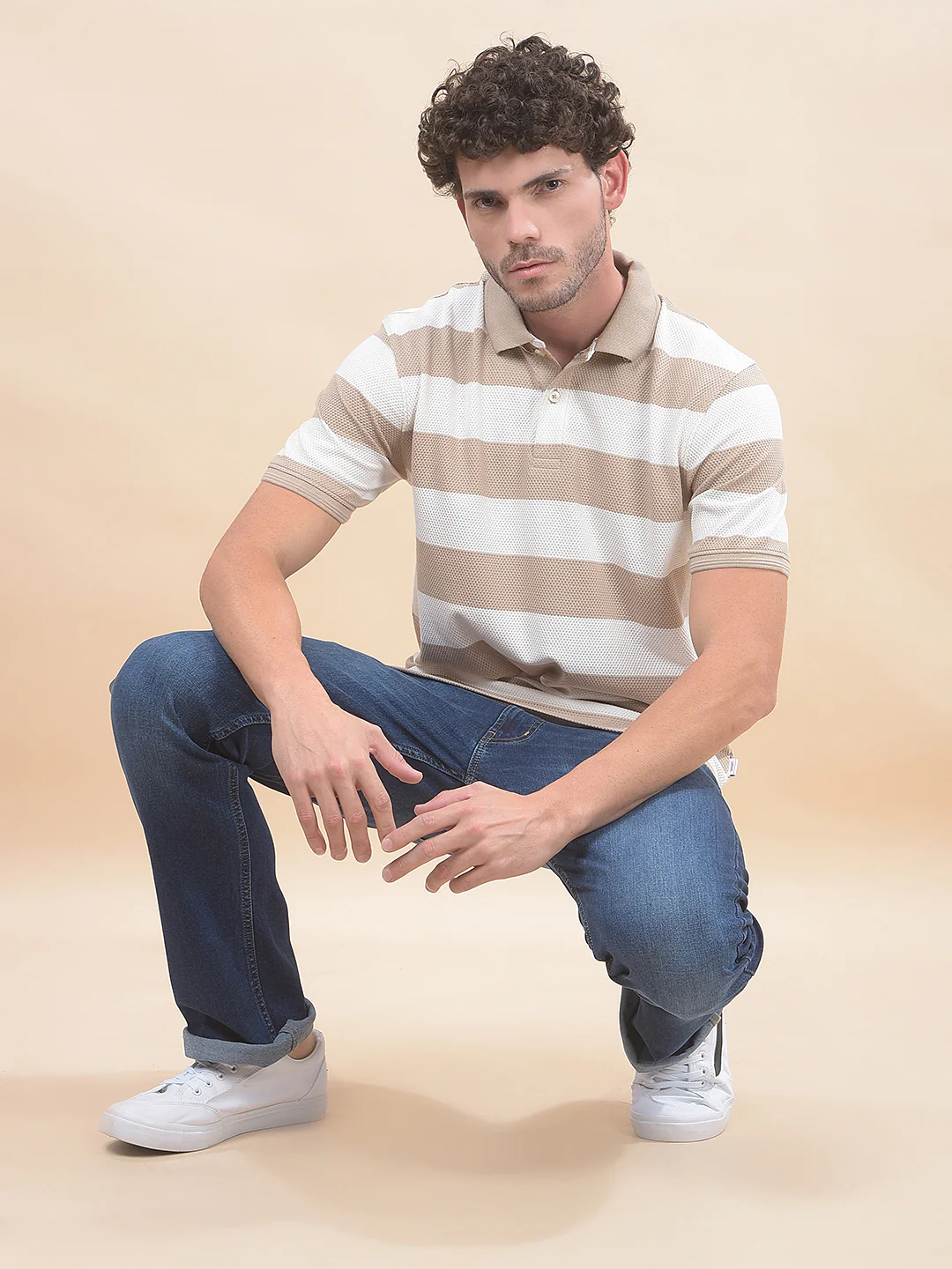 T-Shirt for Men | Breathable & Soft with Color Fastness Regular Fit Polo Neck Poly Cotton Fabric Striped Pattern - Image 4