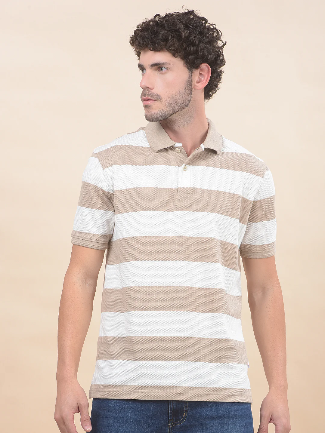 T-Shirt for Men | Breathable & Soft with Color Fastness Regular Fit Polo Neck Poly Cotton Fabric Striped Pattern - Image 5
