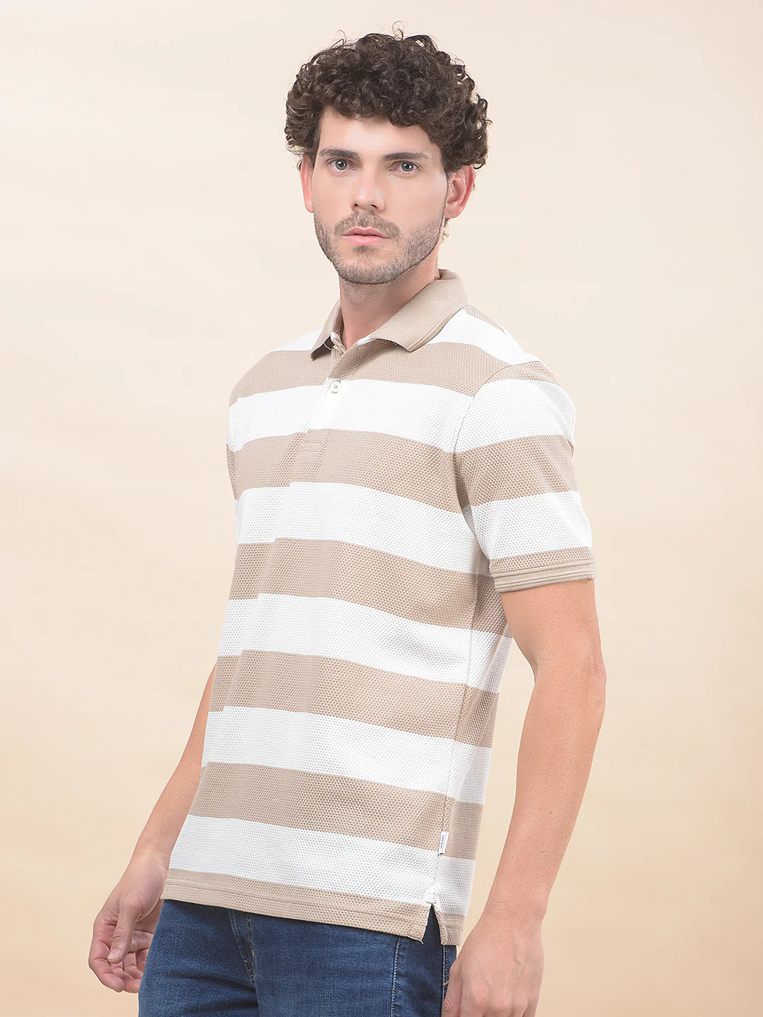 T-Shirt for Men | Breathable & Soft with Color Fastness Regular Fit Polo Neck Poly Cotton Fabric Striped Pattern - Image 6