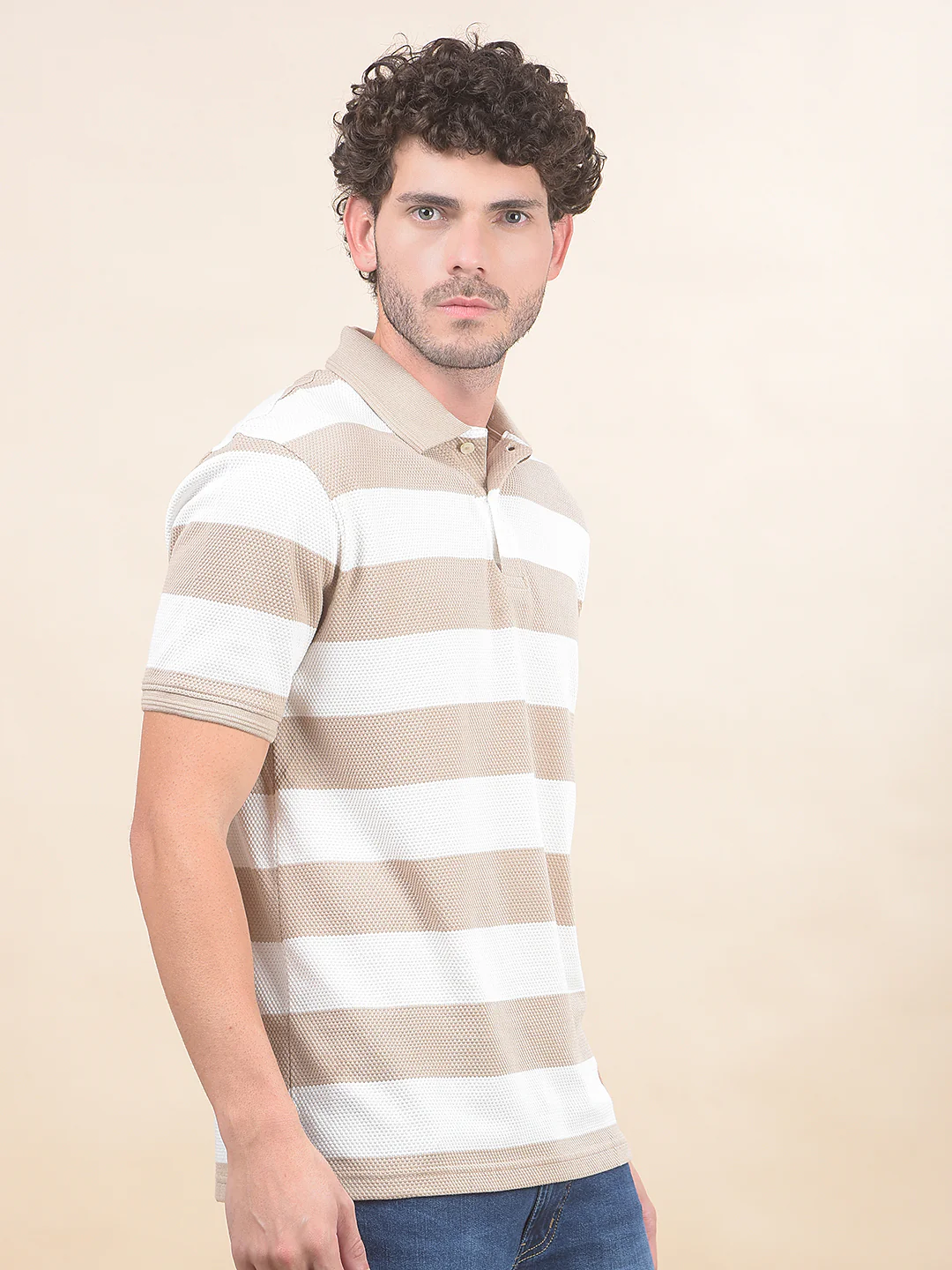 T-Shirt for Men | Breathable & Soft with Color Fastness Regular Fit Polo Neck Poly Cotton Fabric Striped Pattern - Image 7