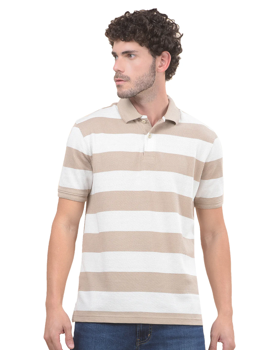 T-Shirt for Men | Breathable & Soft with Color Fastness Regular Fit Polo Neck Poly Cotton Fabric Striped Pattern - Image 9