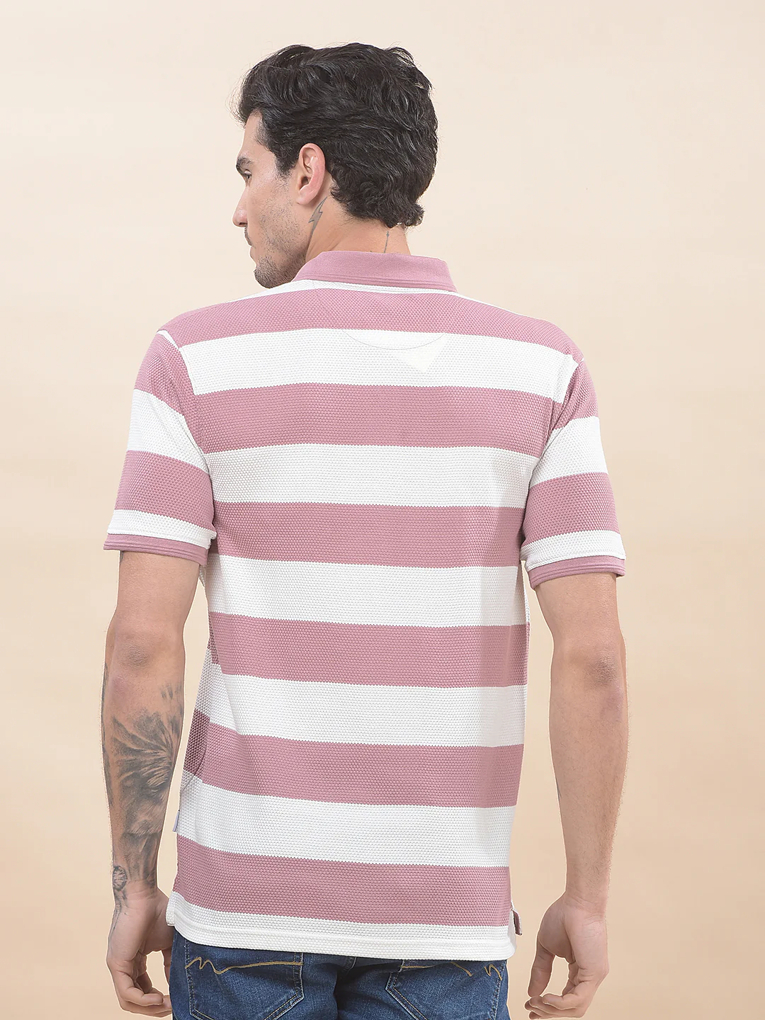 T-Shirt for Men | Breathable & Soft with Color Fastness Regular Fit Polo Neck Poly Cotton Fabric Striped Pattern - Image 3