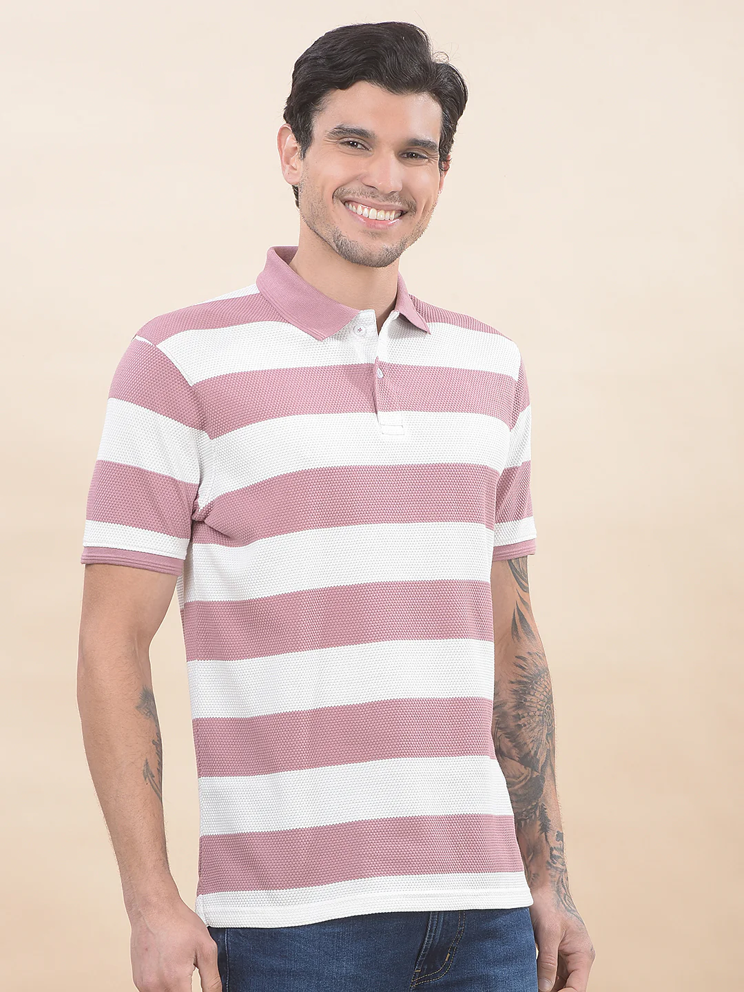 T-Shirt for Men | Breathable & Soft with Color Fastness Regular Fit Polo Neck Poly Cotton Fabric Striped Pattern - Image 6