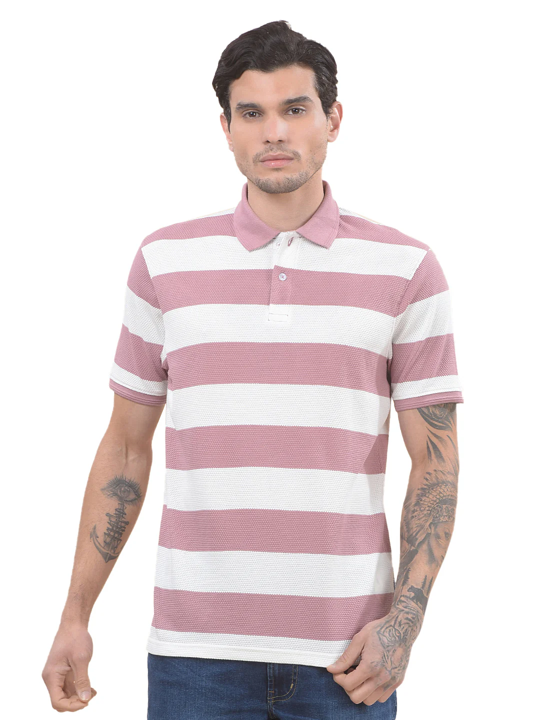 T-Shirt for Men | Breathable & Soft with Color Fastness Regular Fit Polo Neck Poly Cotton Fabric Striped Pattern - Image 9
