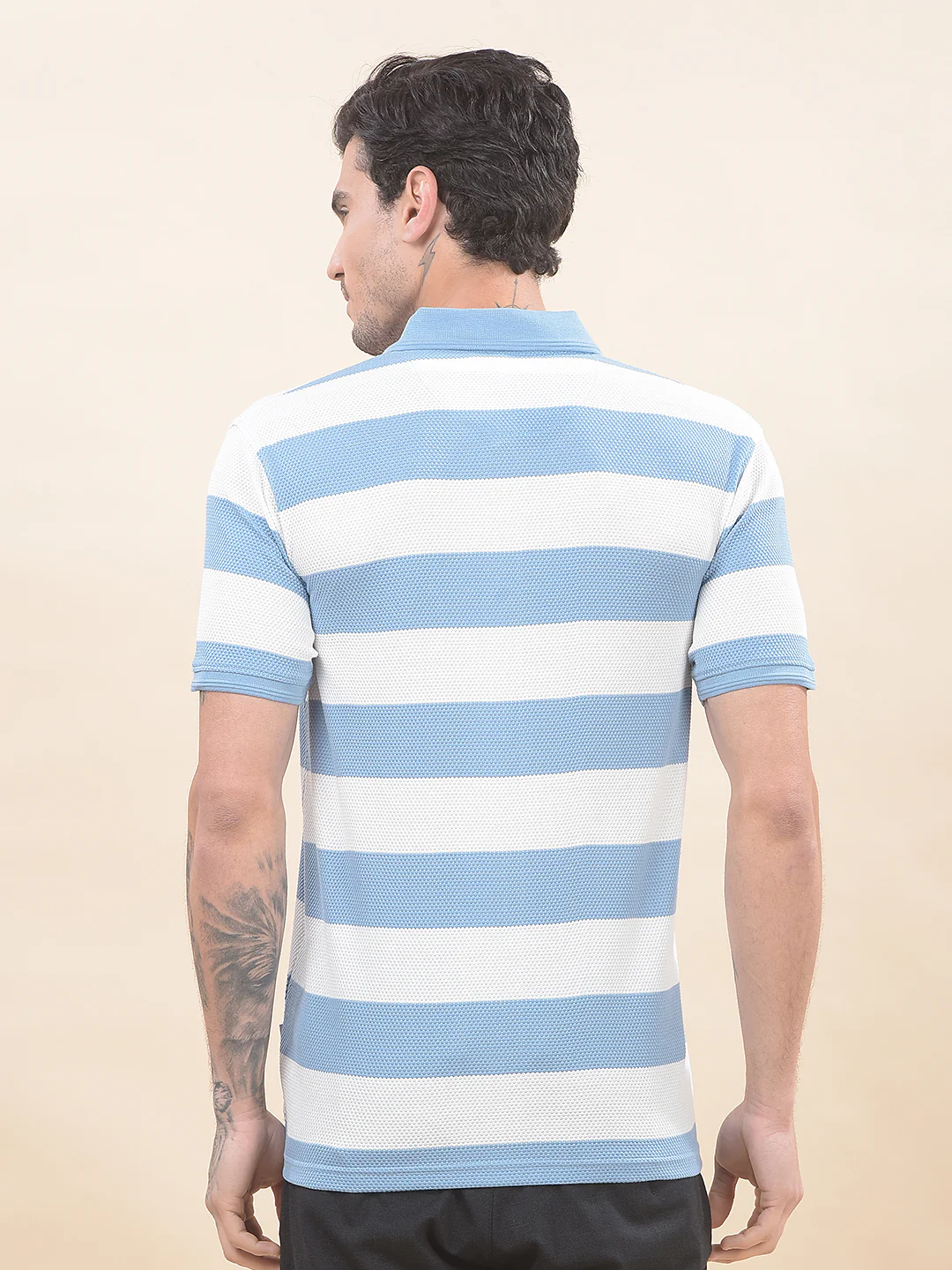 T-Shirt for Men | Breathable & Soft with Color Fastness Regular Fit Polo Neck Poly Cotton Fabric Striped Pattern - Image 5