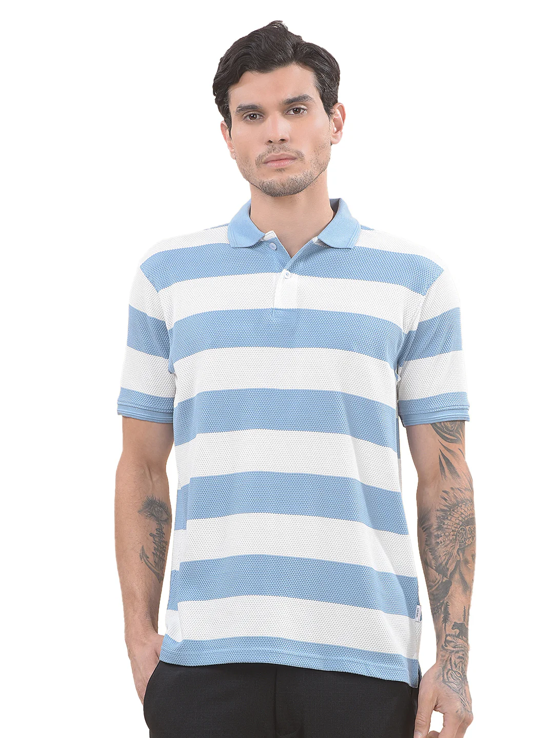 T-Shirt for Men | Breathable & Soft with Color Fastness Regular Fit Polo Neck Poly Cotton Fabric Striped Pattern - Image 9