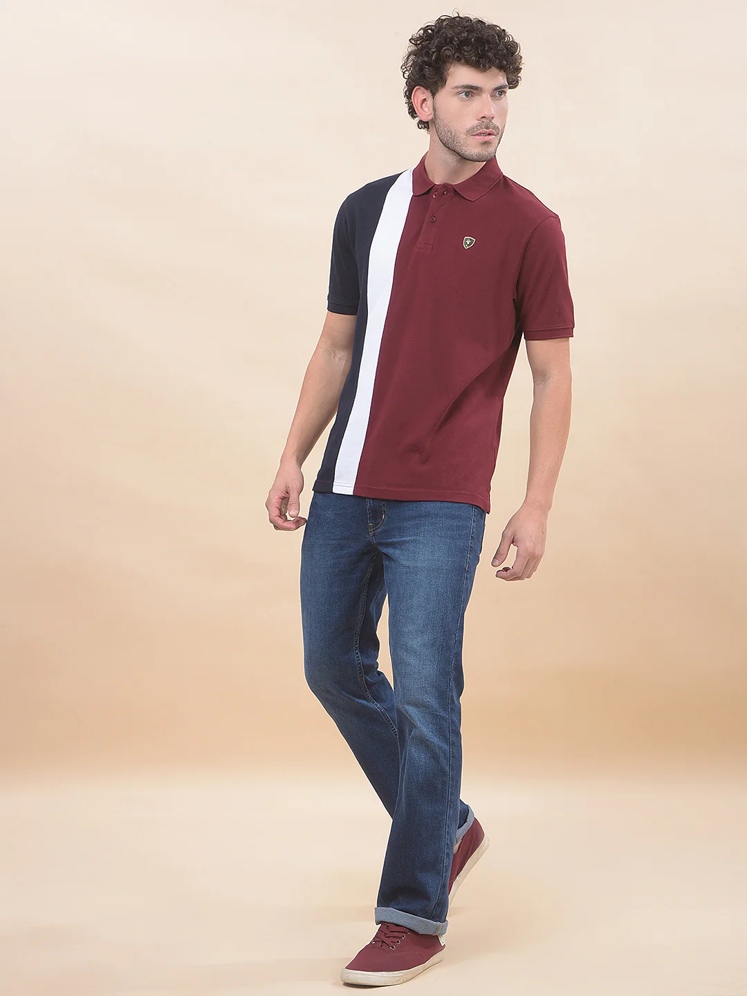 T-Shirt for Men | Breathable & Soft with Color Fastness Regular Fit Polo Neck Poly Cotton Fabric Striped Pattern
