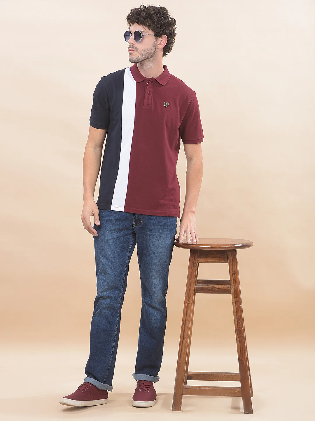 T-Shirt for Men | Breathable & Soft with Color Fastness Regular Fit Polo Neck Poly Cotton Fabric Striped Pattern - Image 2