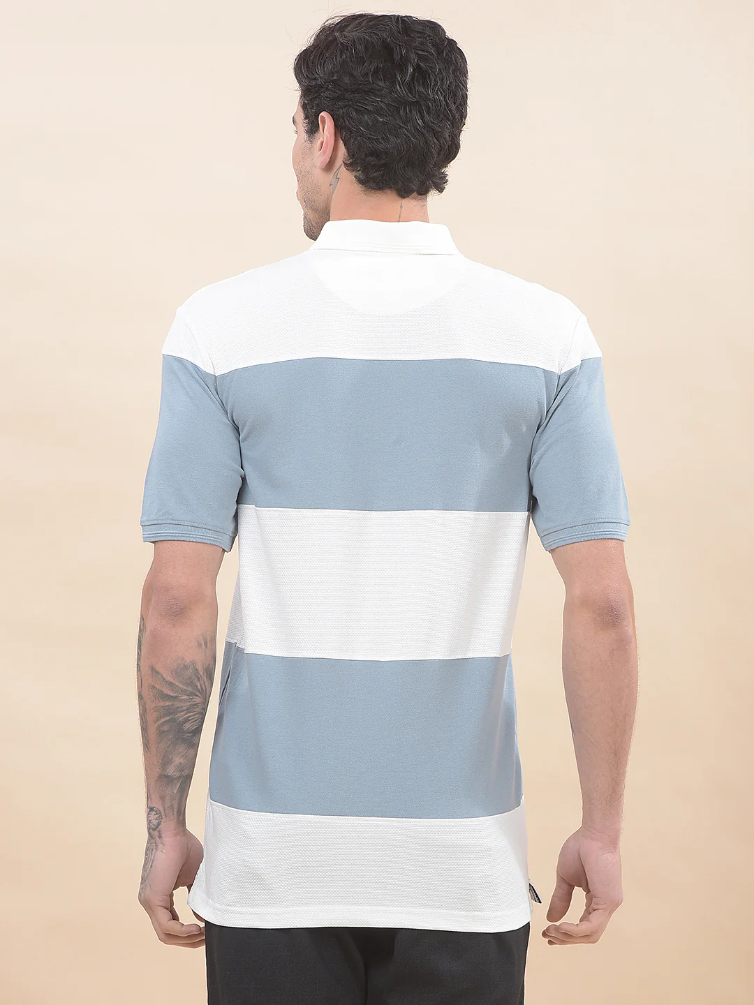 T-Shirt for Men | Breathable & Soft with Color Fastness Regular Fit Polo Neck Poly Cotton Fabric Striped Pattern - Image 2