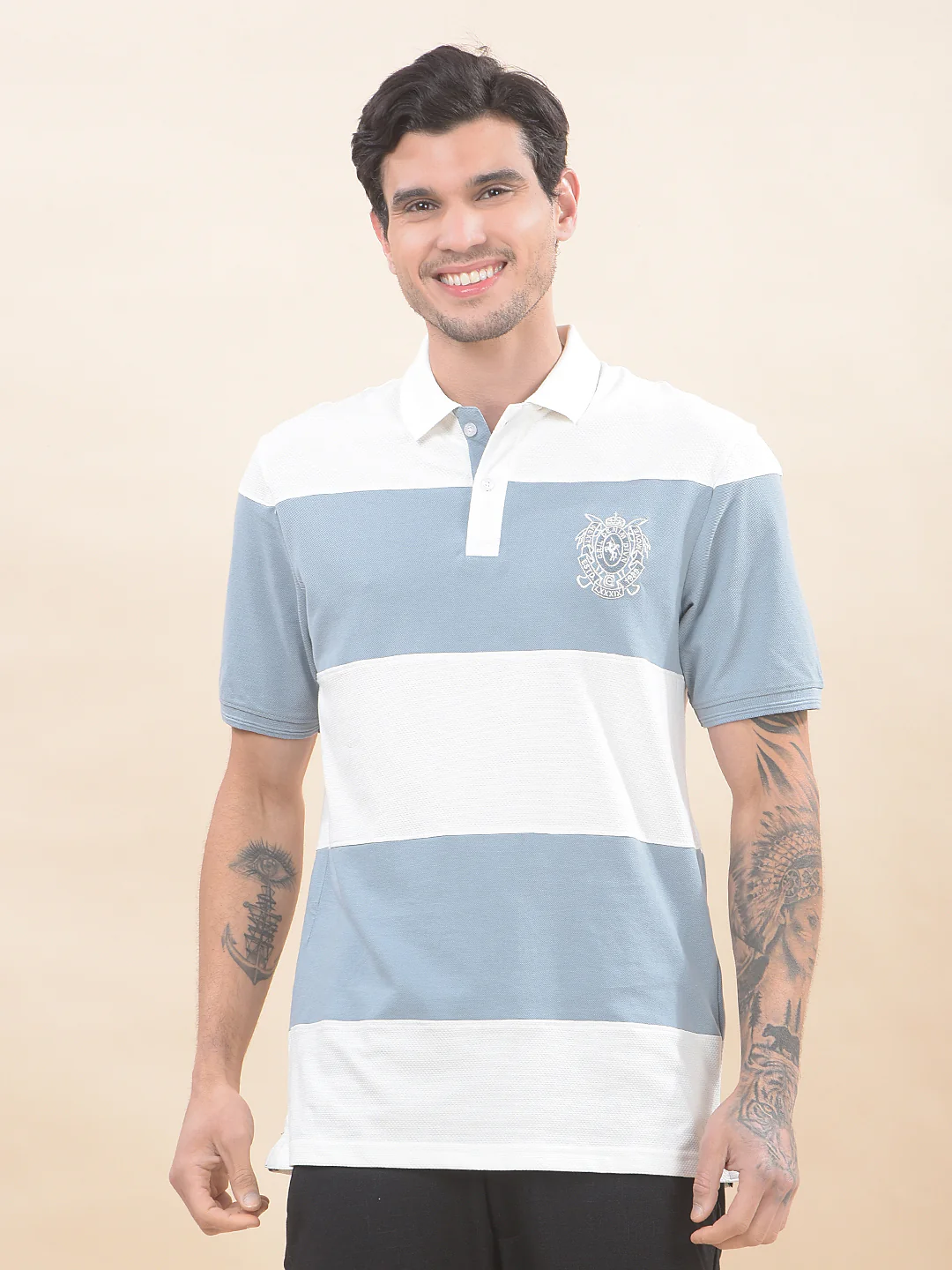 T-Shirt for Men | Breathable & Soft with Color Fastness Regular Fit Polo Neck Poly Cotton Fabric Striped Pattern - Image 3