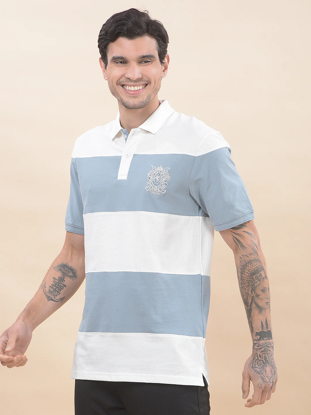 T-Shirt for Men | Breathable & Soft with Color Fastness Regular Fit Polo Neck Poly Cotton Fabric Striped Pattern - Image 5