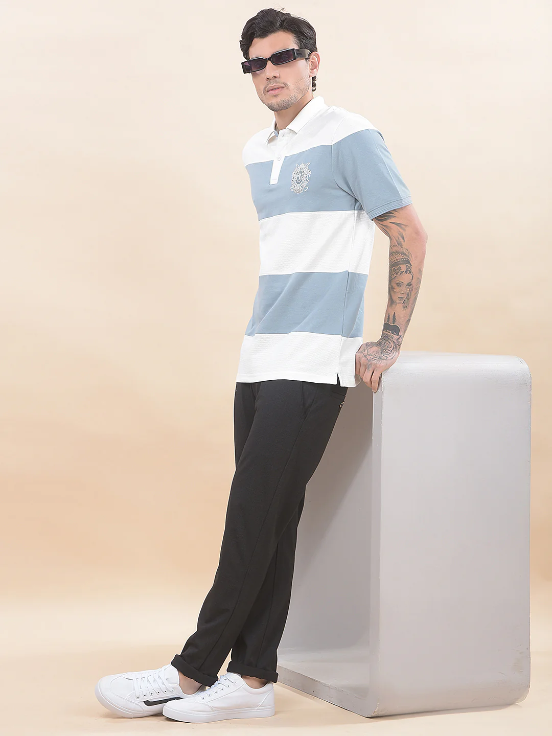 T-Shirt for Men | Breathable & Soft with Color Fastness Regular Fit Polo Neck Poly Cotton Fabric Striped Pattern - Image 8