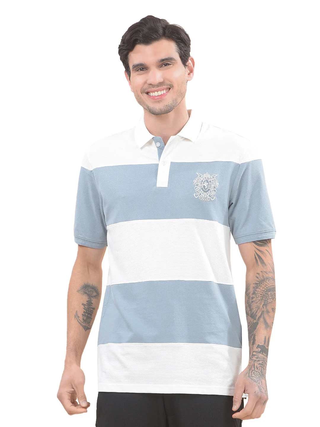 T-Shirt for Men | Breathable & Soft with Color Fastness Regular Fit Polo Neck Poly Cotton Fabric Striped Pattern - Image 9