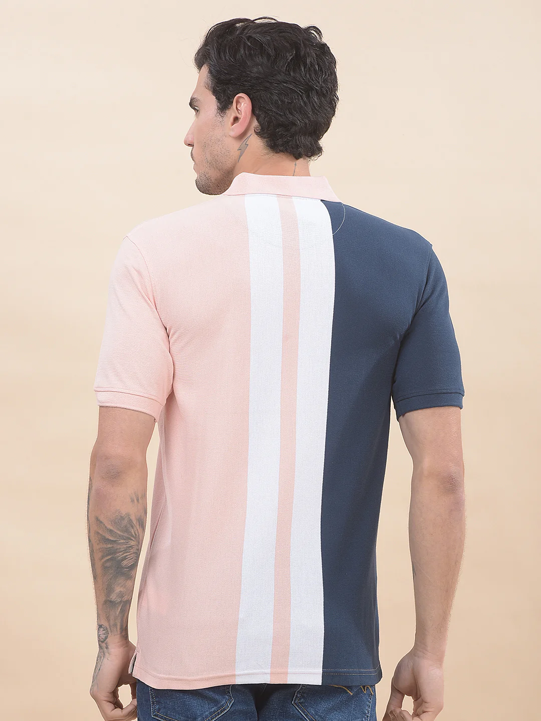 T-Shirt for Men | Breathable & Soft with Color Fastness Regular Fit Polo Neck Poly Cotton Fabric Striped Pattern - Image 2