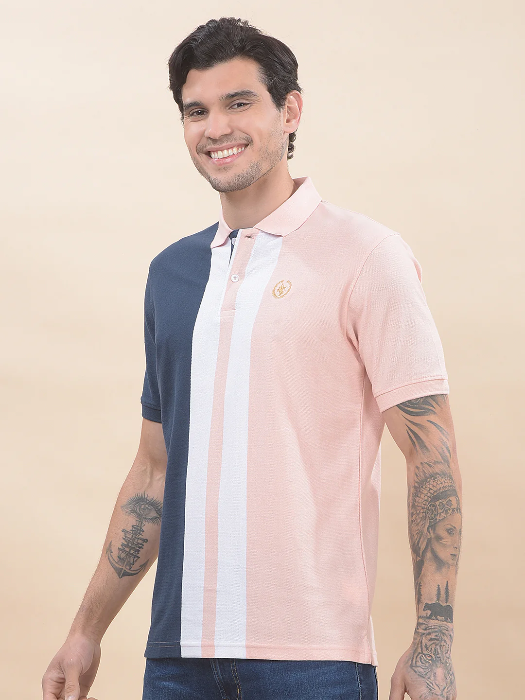 T-Shirt for Men | Breathable & Soft with Color Fastness Regular Fit Polo Neck Poly Cotton Fabric Striped Pattern - Image 4