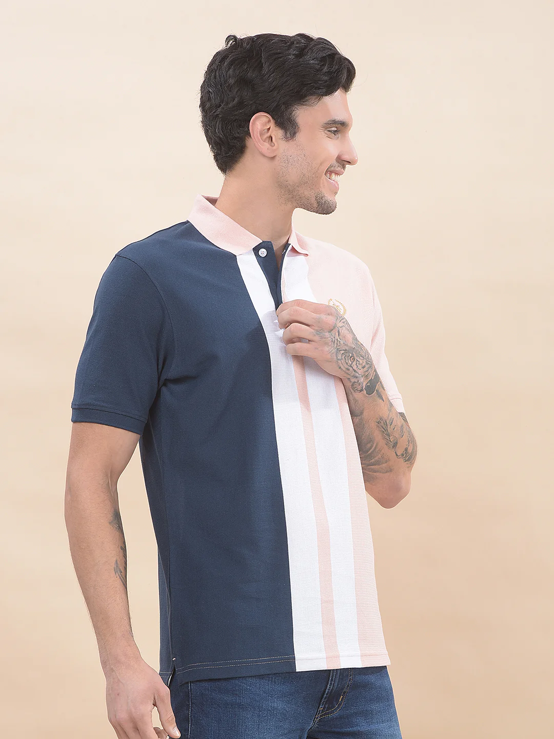 T-Shirt for Men | Breathable & Soft with Color Fastness Regular Fit Polo Neck Poly Cotton Fabric Striped Pattern - Image 5