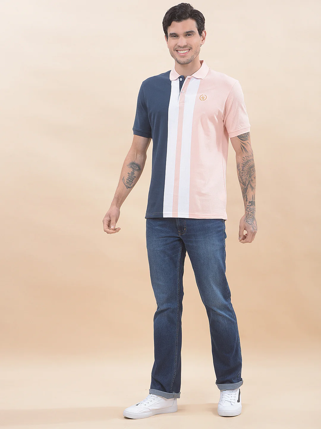 T-Shirt for Men | Breathable & Soft with Color Fastness Regular Fit Polo Neck Poly Cotton Fabric Striped Pattern - Image 7