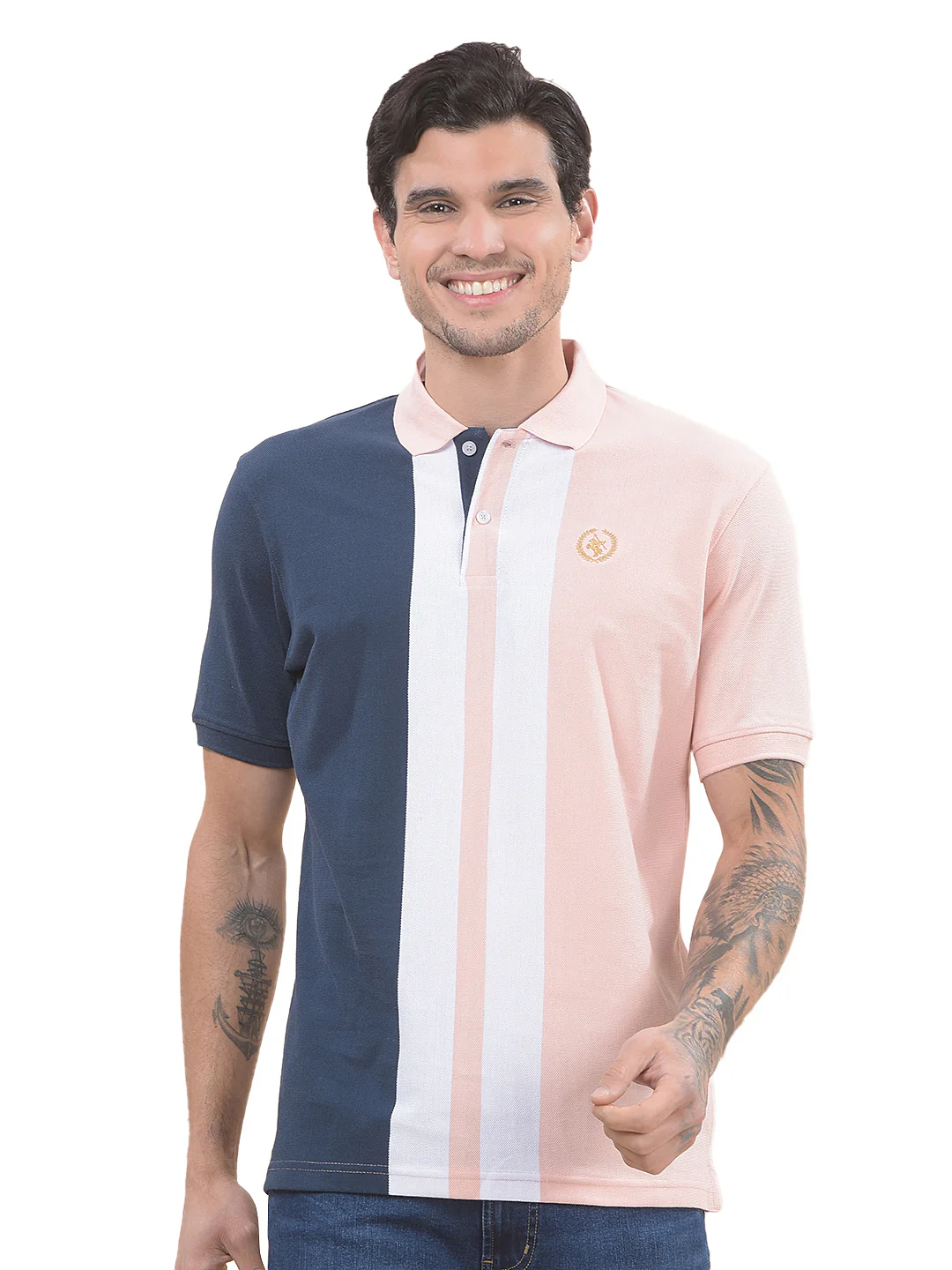 T-Shirt for Men | Breathable & Soft with Color Fastness Regular Fit Polo Neck Poly Cotton Fabric Striped Pattern - Image 8