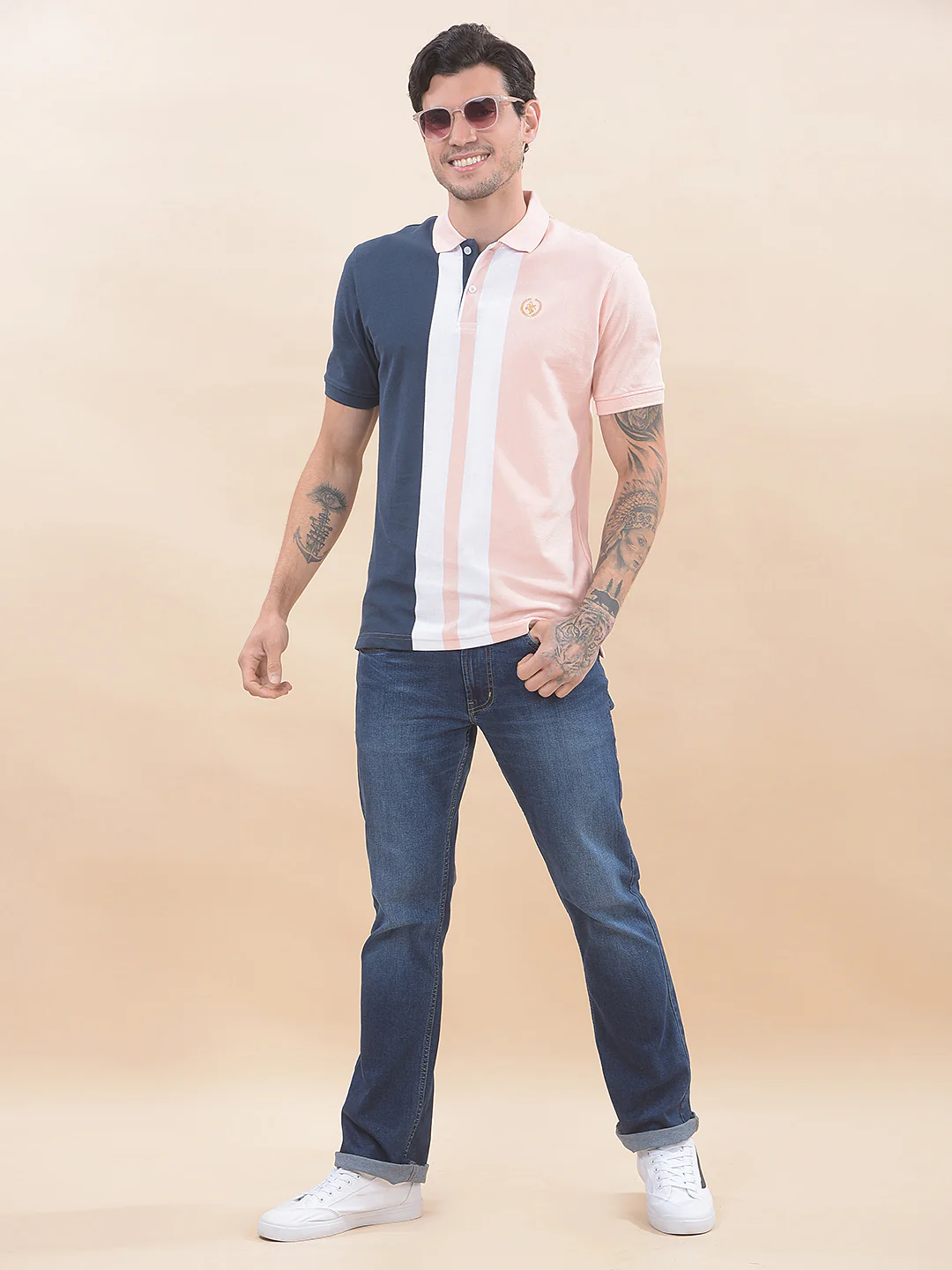 T-Shirt for Men | Breathable & Soft with Color Fastness Regular Fit Polo Neck Poly Cotton Fabric Striped Pattern - Image 9