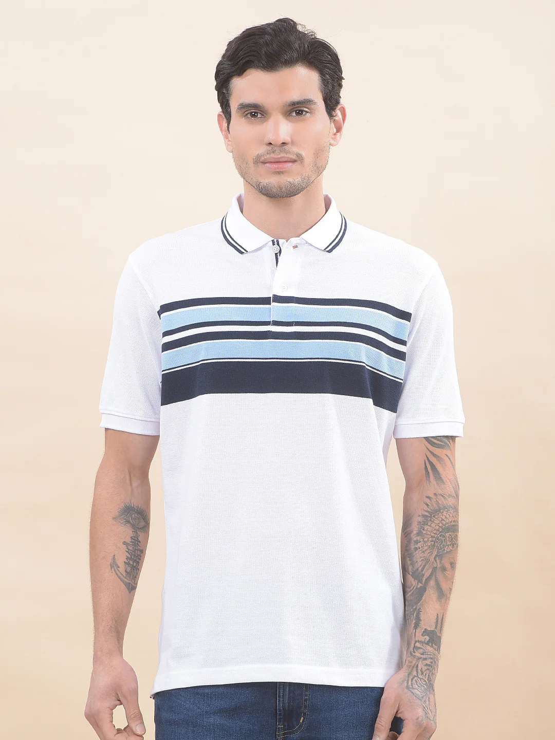 T-Shirt for Men | Breathable & Soft with Color Fastness Regular Fit Polo Neck Poly Cotton Fabric Striped Pattern - Image 4