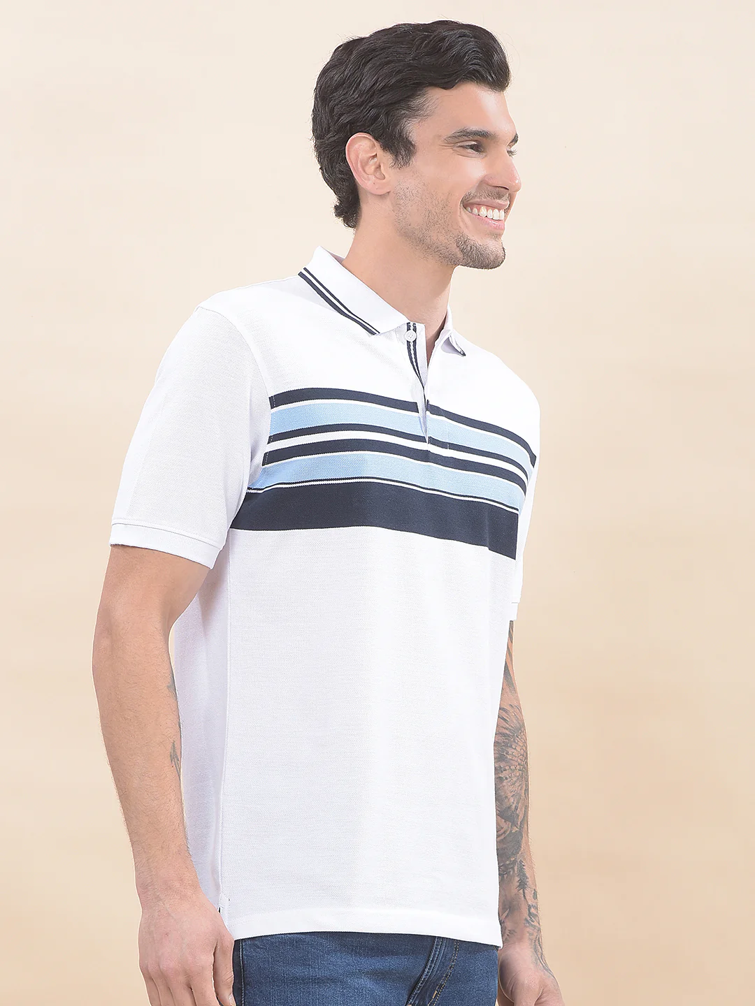 T-Shirt for Men | Breathable & Soft with Color Fastness Regular Fit Polo Neck Poly Cotton Fabric Striped Pattern - Image 6