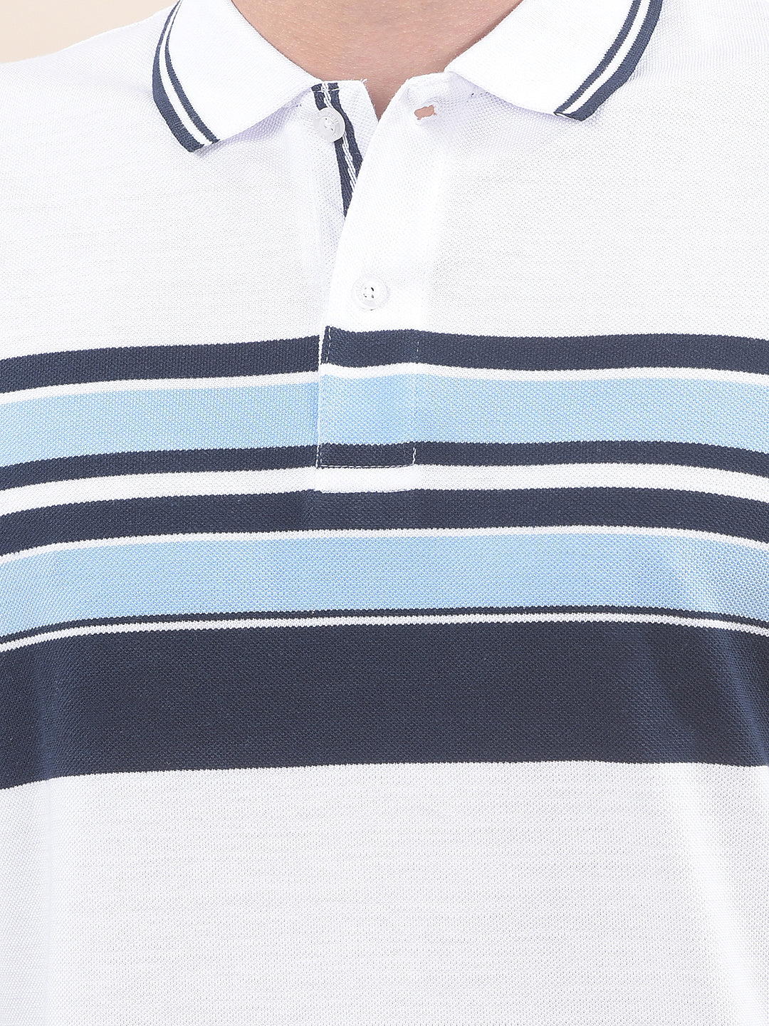 T-Shirt for Men | Breathable & Soft with Color Fastness Regular Fit Polo Neck Poly Cotton Fabric Striped Pattern - Image 7