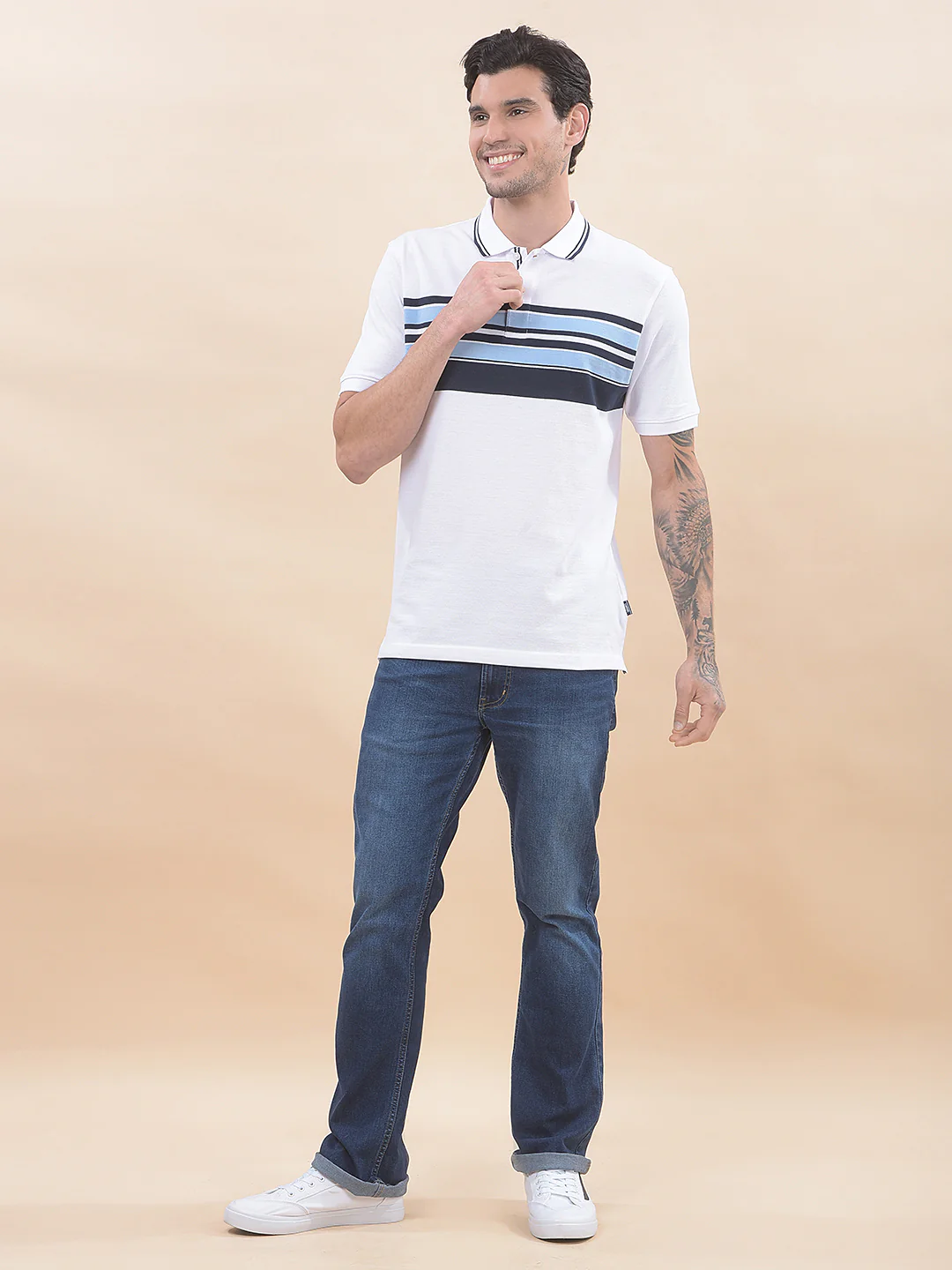 T-Shirt for Men | Breathable & Soft with Color Fastness Regular Fit Polo Neck Poly Cotton Fabric Striped Pattern - Image 8