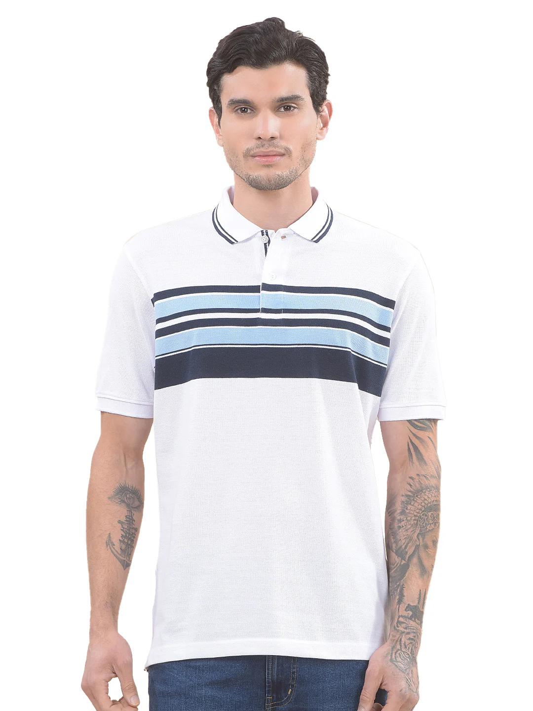T-Shirt for Men | Breathable & Soft with Color Fastness Regular Fit Polo Neck Poly Cotton Fabric Striped Pattern - Image 9