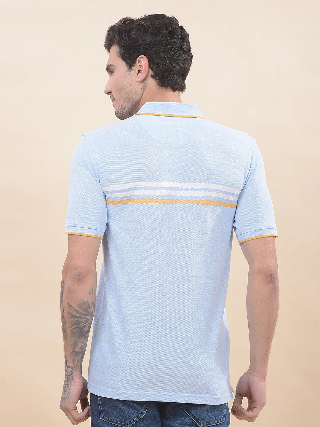 T-Shirt for Men | Breathable & Soft with Color Fastness Regular Fit Polo Neck Poly Cotton Fabric Striped Pattern - Image 2