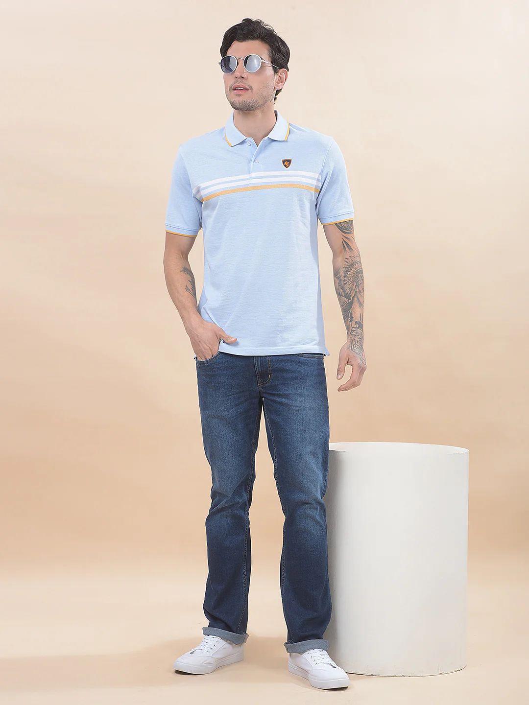 T-Shirt for Men | Breathable & Soft with Color Fastness Regular Fit Polo Neck Poly Cotton Fabric Striped Pattern - Image 3