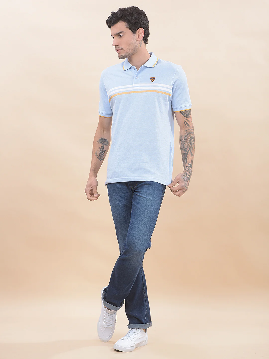 T-Shirt for Men | Breathable & Soft with Color Fastness Regular Fit Polo Neck Poly Cotton Fabric Striped Pattern - Image 4