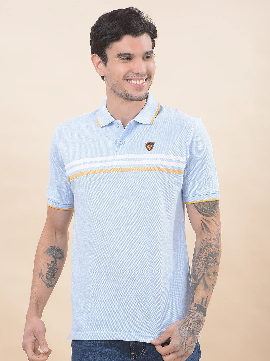 T-Shirt for Men | Breathable & Soft with Color Fastness Regular Fit Polo Neck Poly Cotton Fabric Striped Pattern - Image 5