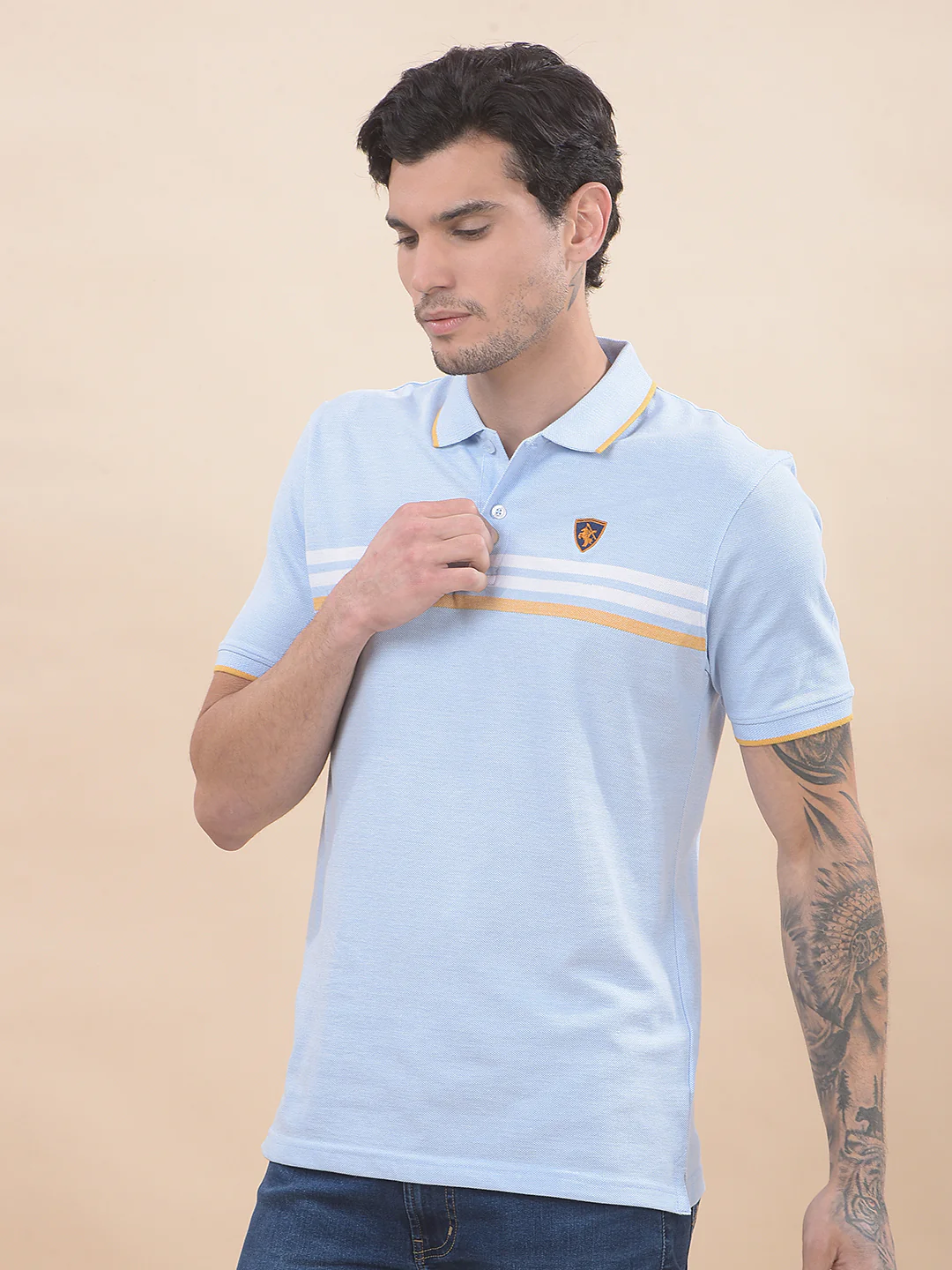 T-Shirt for Men | Breathable & Soft with Color Fastness Regular Fit Polo Neck Poly Cotton Fabric Striped Pattern - Image 6