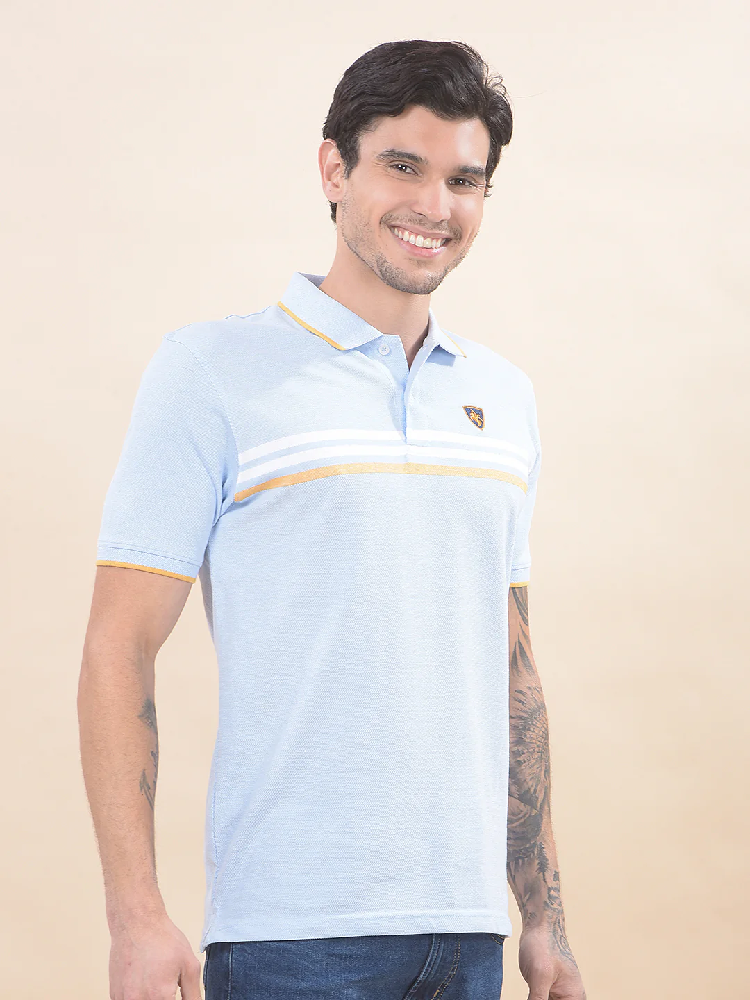 T-Shirt for Men | Breathable & Soft with Color Fastness Regular Fit Polo Neck Poly Cotton Fabric Striped Pattern - Image 7
