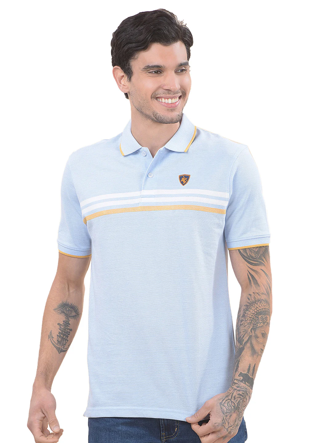 T-Shirt for Men | Breathable & Soft with Color Fastness Regular Fit Polo Neck Poly Cotton Fabric Striped Pattern - Image 9