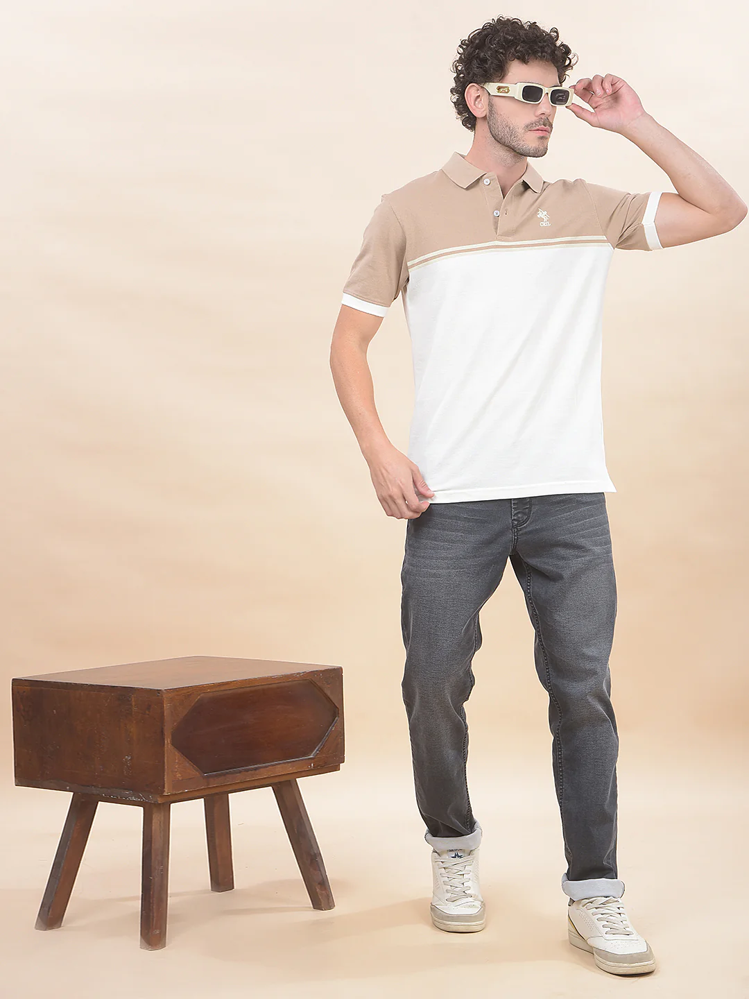 T-Shirt for Men | Breathable & Soft with Color Fastness Regular Fit Polo Neck Poly Cotton Fabric Striped Pattern