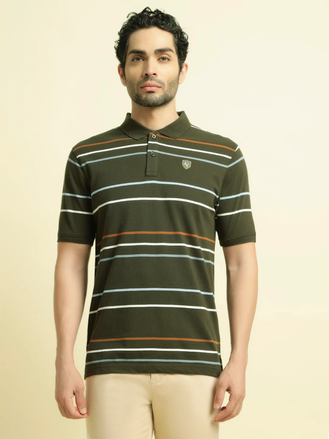T-Shirt for Men | Breathable & Soft with Color Fastness Regular Fit Polo Neck Poly Cotton Fabric Striped Pattern - Image 2