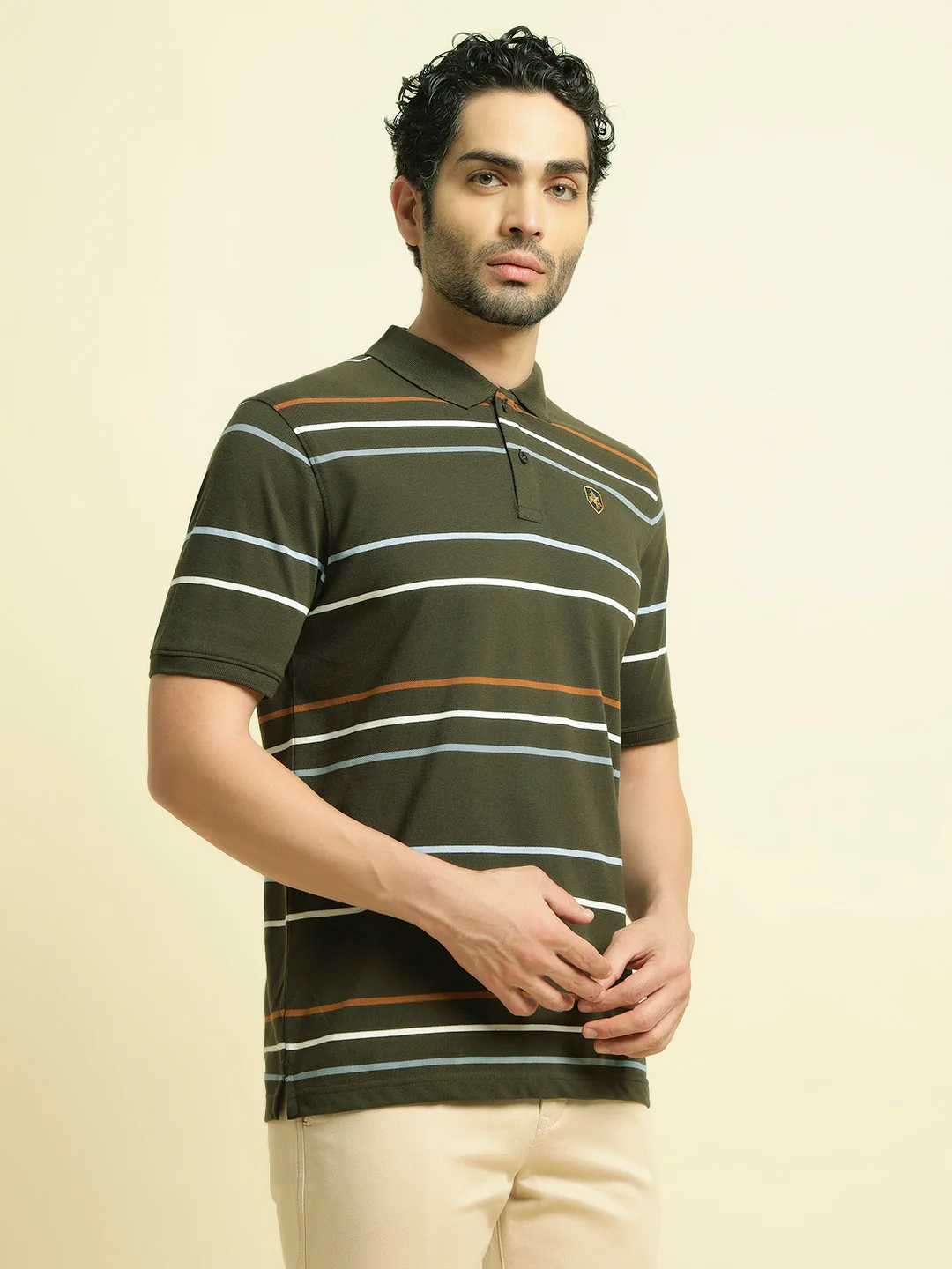 T-Shirt for Men | Breathable & Soft with Color Fastness Regular Fit Polo Neck Poly Cotton Fabric Striped Pattern - Image 3