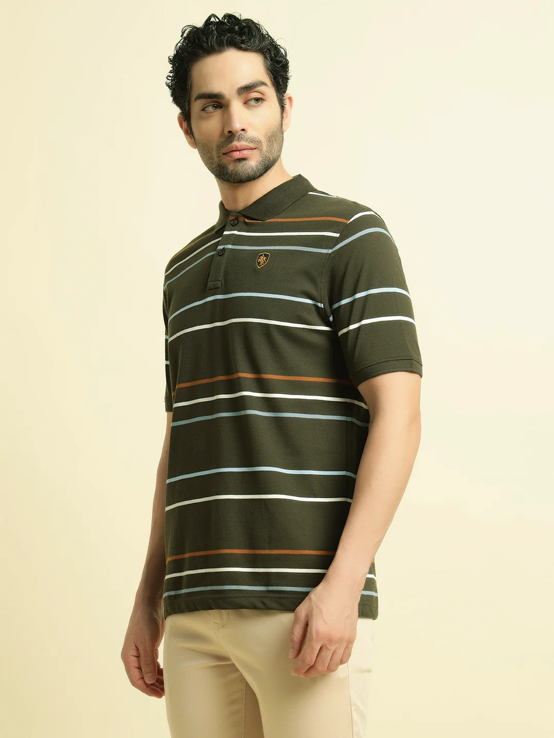 T-Shirt for Men | Breathable & Soft with Color Fastness Regular Fit Polo Neck Poly Cotton Fabric Striped Pattern - Image 4